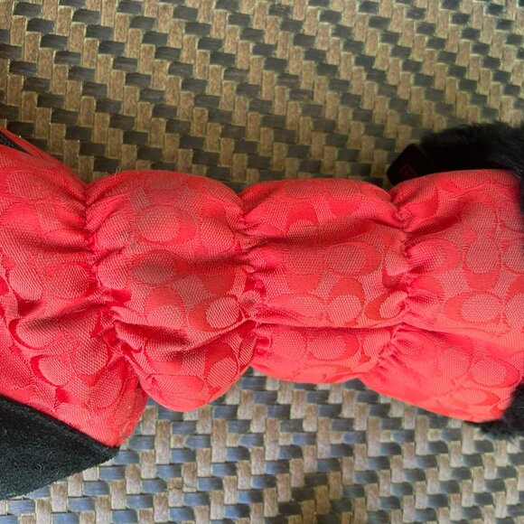 Slightly worn Coach Theona Red Genuine Rabbit Fur Trim Boots Sz 9 - Picture 2 of 4